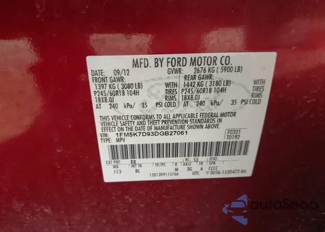 2013 Ford Explorer Xlt from USA, damaged, VIN 1FM5K7D93DGB27061